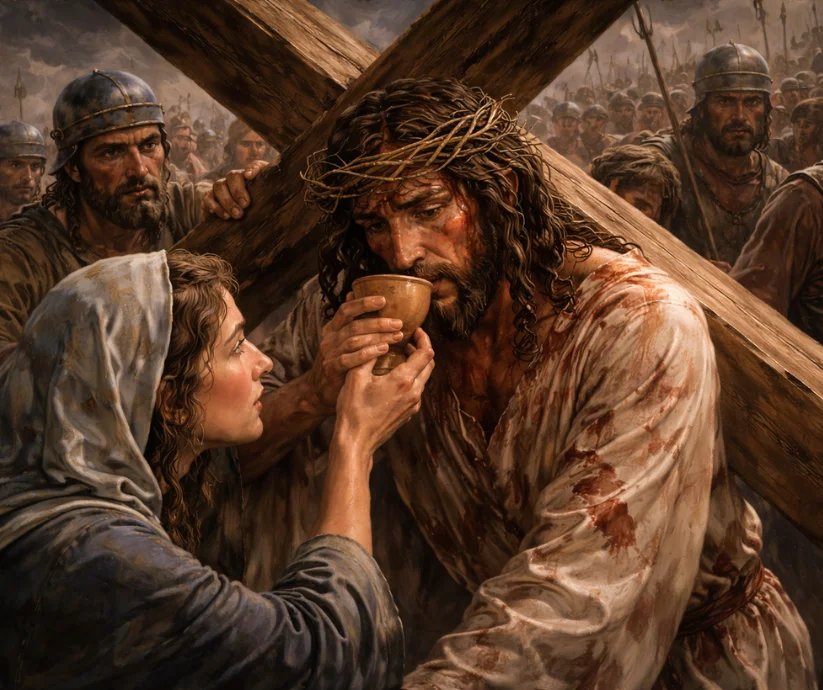 Verónica, quien, limpió el rostro de Jesús en medio del sufrimiento