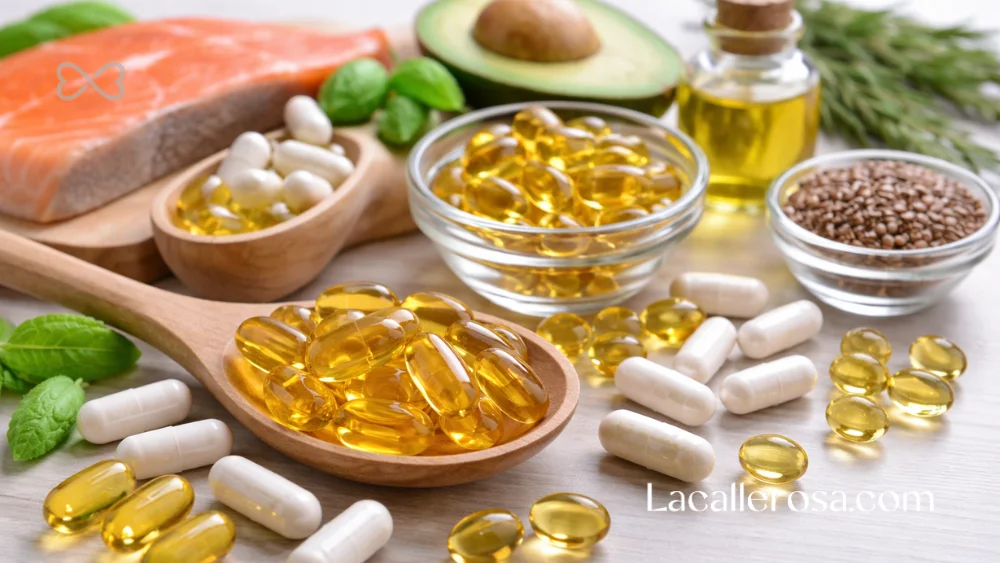 Suplementos de omega 3 6 9 y vitaminas para tonificar músculos y mejorar la piel