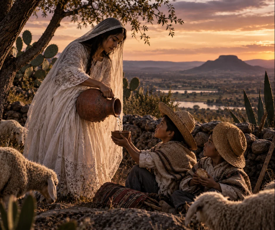 En una de las versiones del Valle del Mezquital, La Llorona aparece como una mujer otomí que se acerca a niños pastores y les ofrece agua después de que ellos comparten su comida con ella.