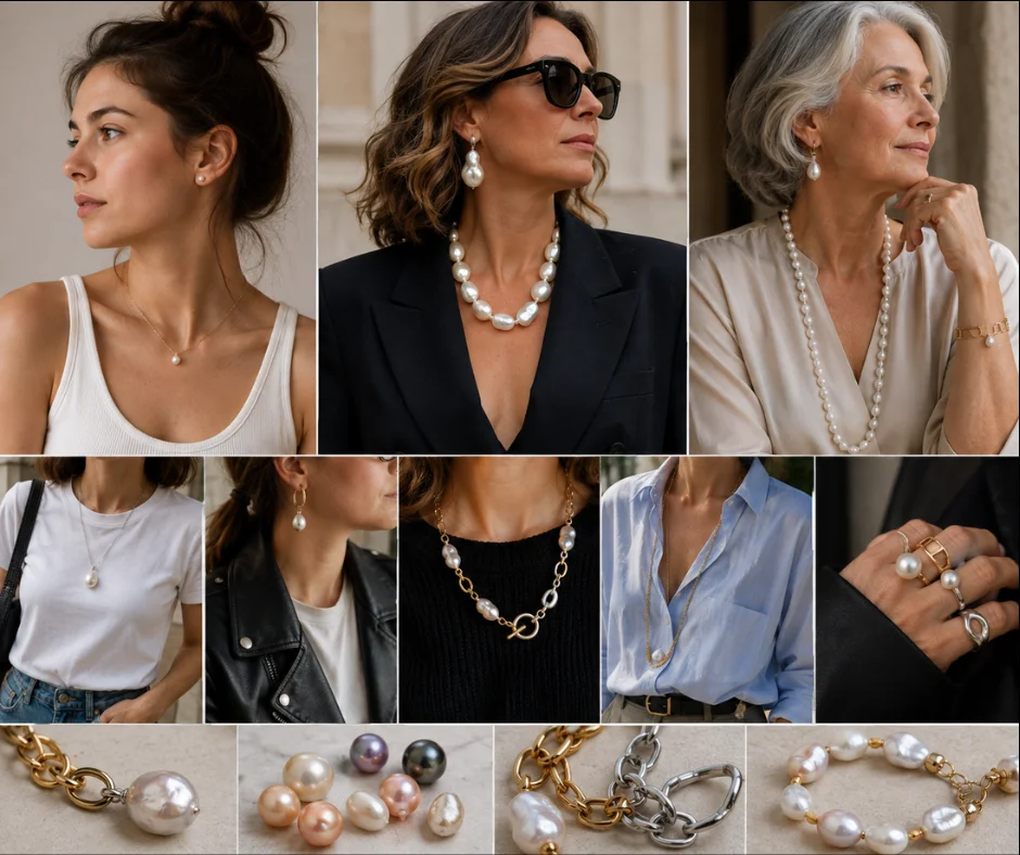Las perlas no tienen edad- pequeñas, barrocas, clásicas o mezcladas con metales, pueden adaptarse a estilos muy distintos y funcionar incluso en los looks más informales.