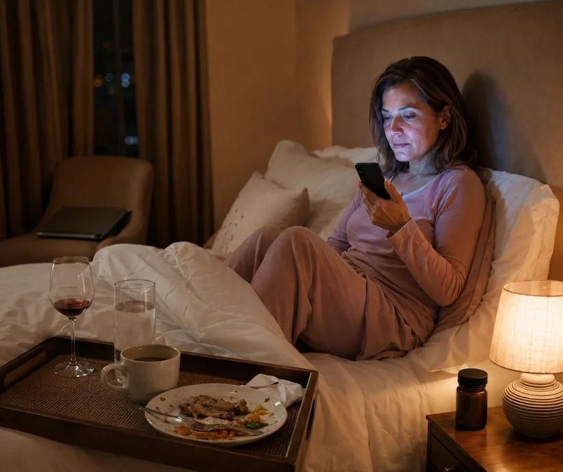 El alcohol, la cafeína, las cenas abundantes y el uso nocturno de pantallas pueden fragmentar el sueño y reducir la calidad del descanso.