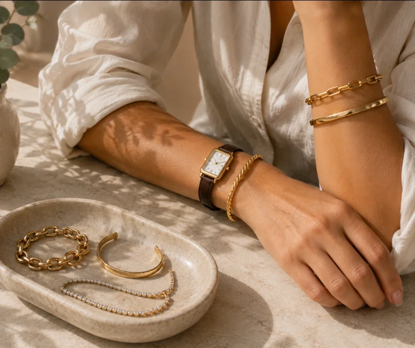 Una pulsera bien elegida puede transformar un look con un gesto mínimo.