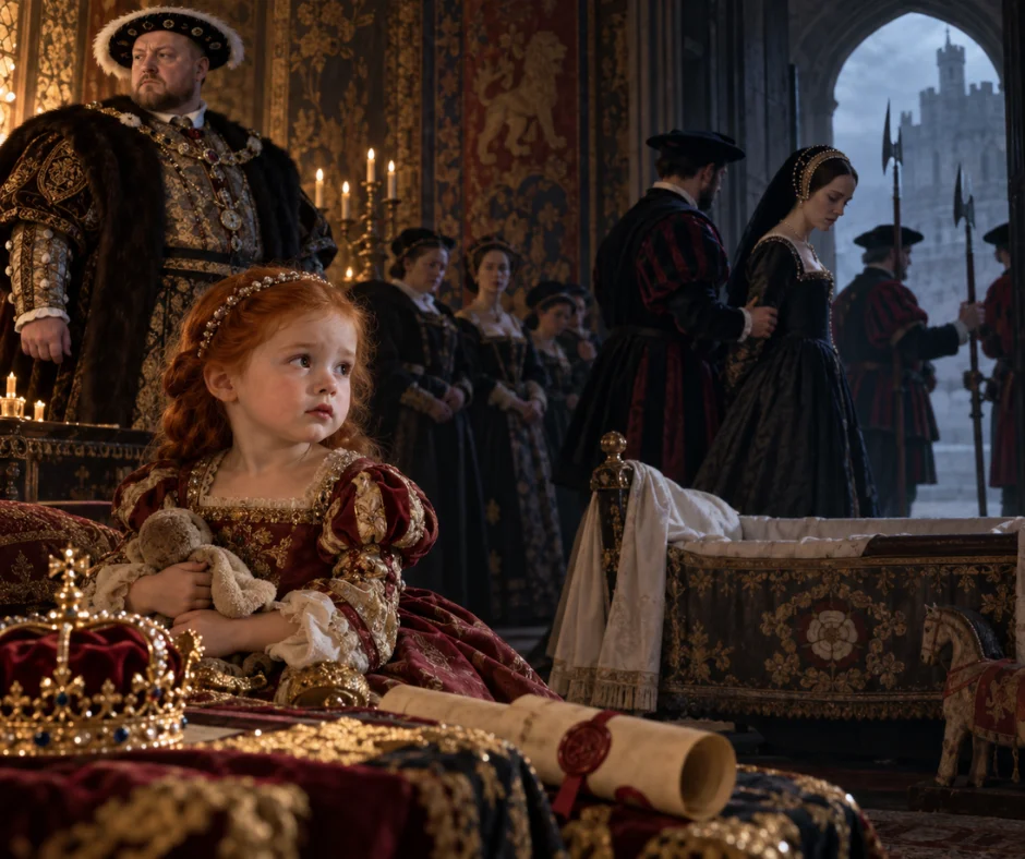 Isabel Tudor pasó de ser una princesa destinada a la sucesión a una niña declarada ilegítima tras la caída y ejecución de su madre, Ana Bolena.