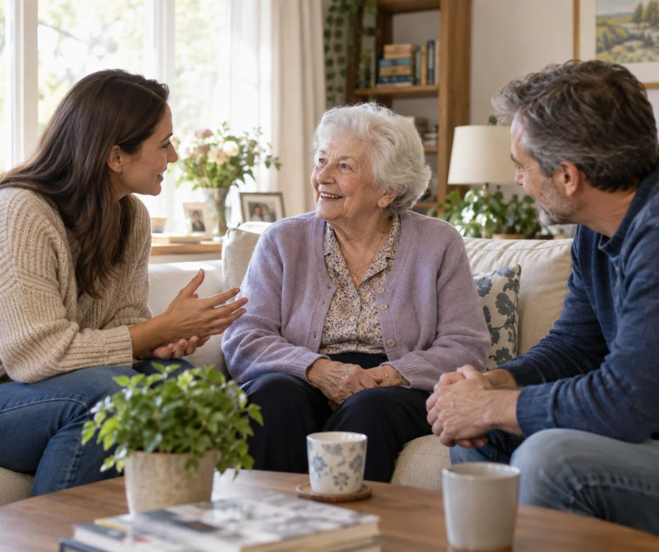 Dirigirse directamente a la persona con Alzheimer, mirarla a los ojos y darle espacio para participar ayuda a mantenerla incluida en la conversación y respeta su autonomía. 