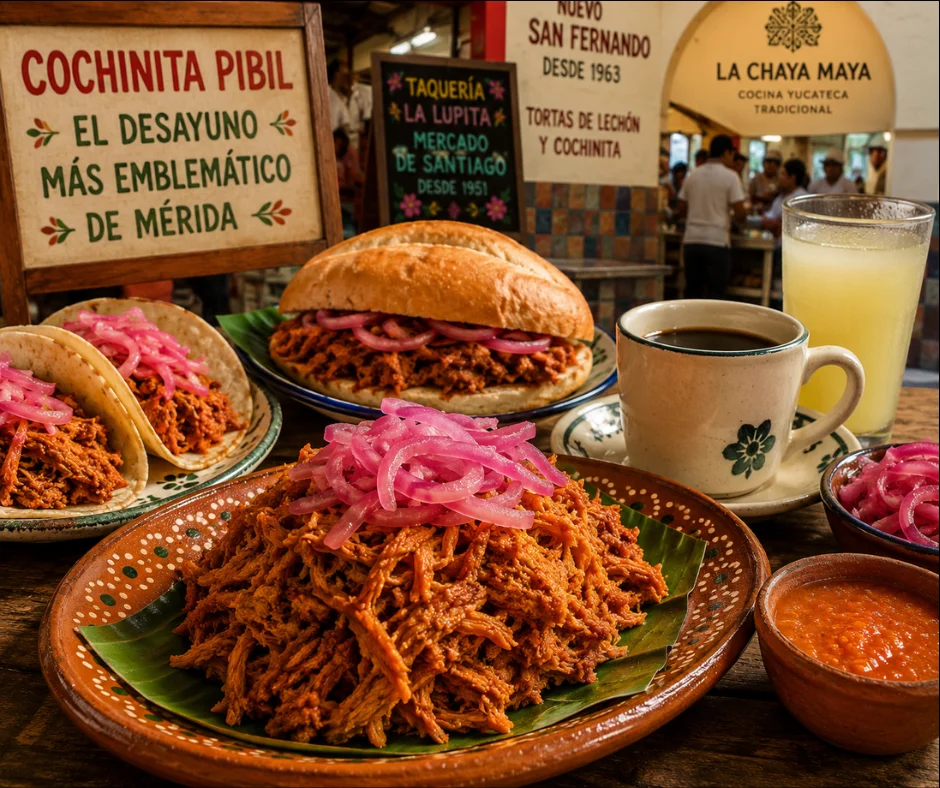 La cochinita pibil, el desayuno más emblemático de Mérida.