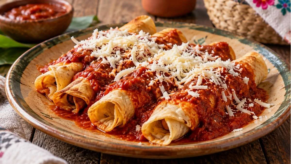 Codzitos yucatecos crujientes bañados en salsa de chiltomate y espolvoreados con queso blanco rallado.