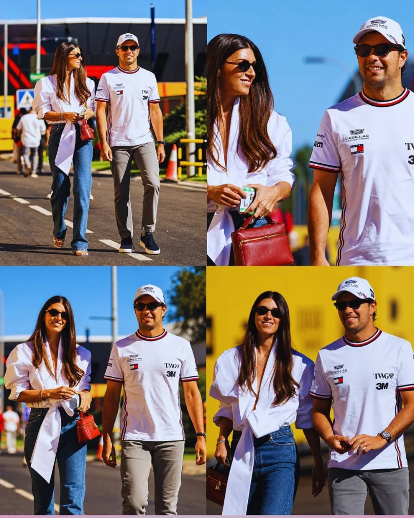 Checo Perez y Carola Martínez paseando por el paddock en Madring.