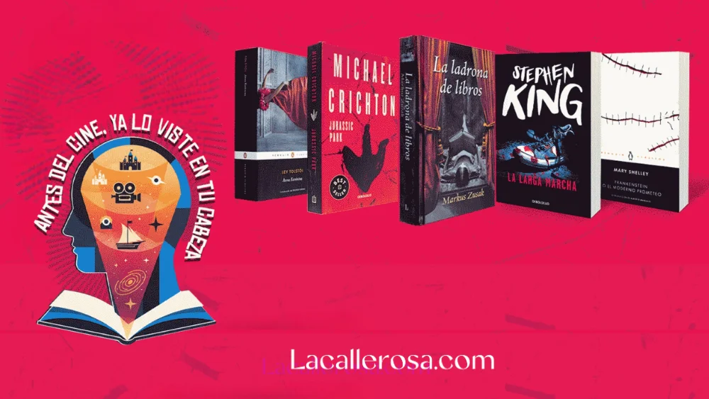 Libros de película exhibidos con portadas inspiradas en sus adaptaciones cinematográficas