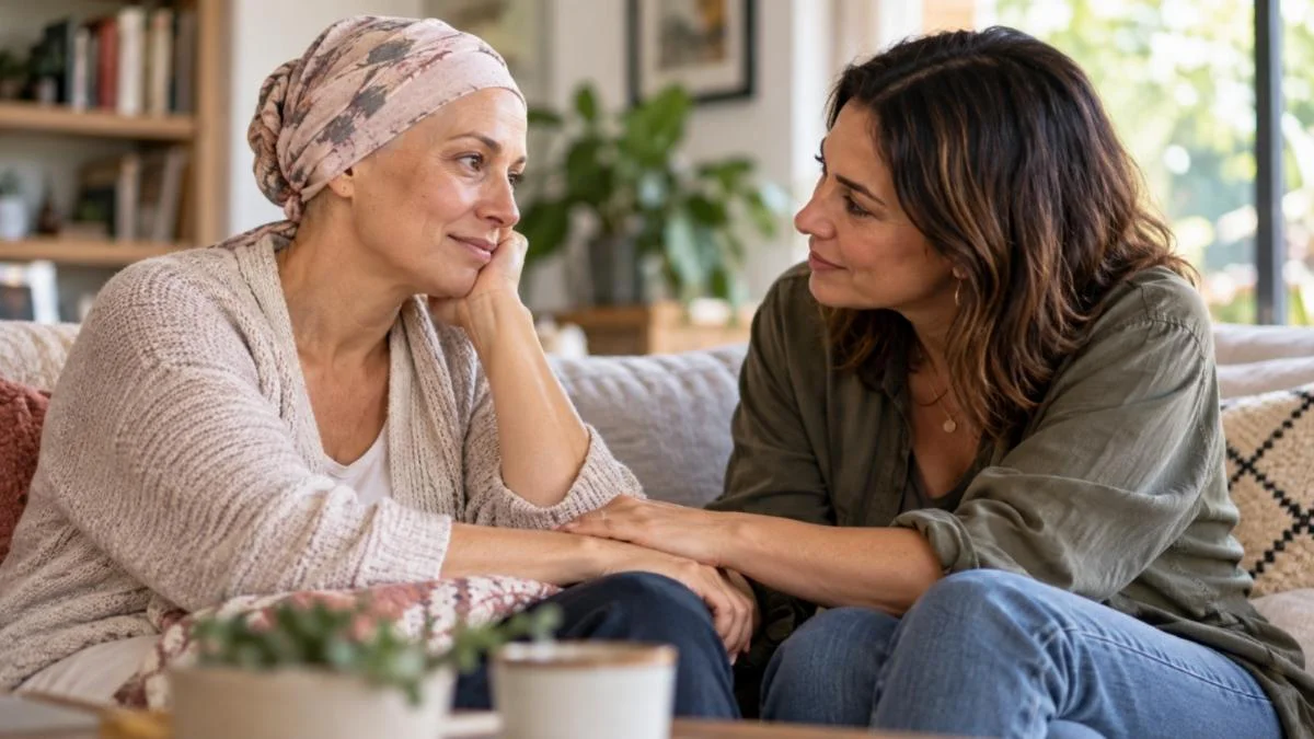 Dos mujeres conversan y se acompañan durante un proceso de cáncer.