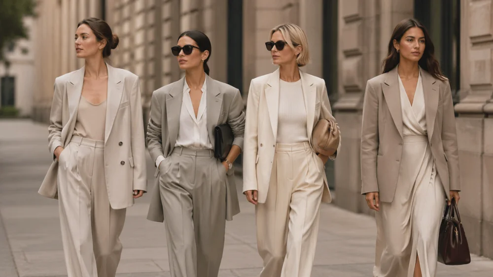 Soft power dressing en moda 2026 con siluetas suaves y colores neutros elegantes