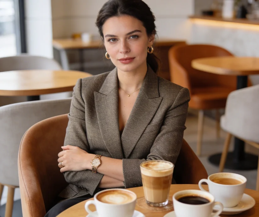 mujer tomando cafe