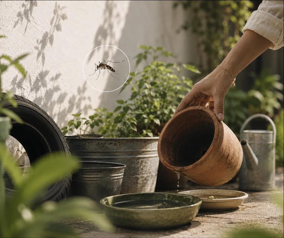 Eliminar el agua estancada alrededor de la casa sigue siendo una de las medidas más eficaces para reducir la presencia de mosquitos y prevenir su reproducción.