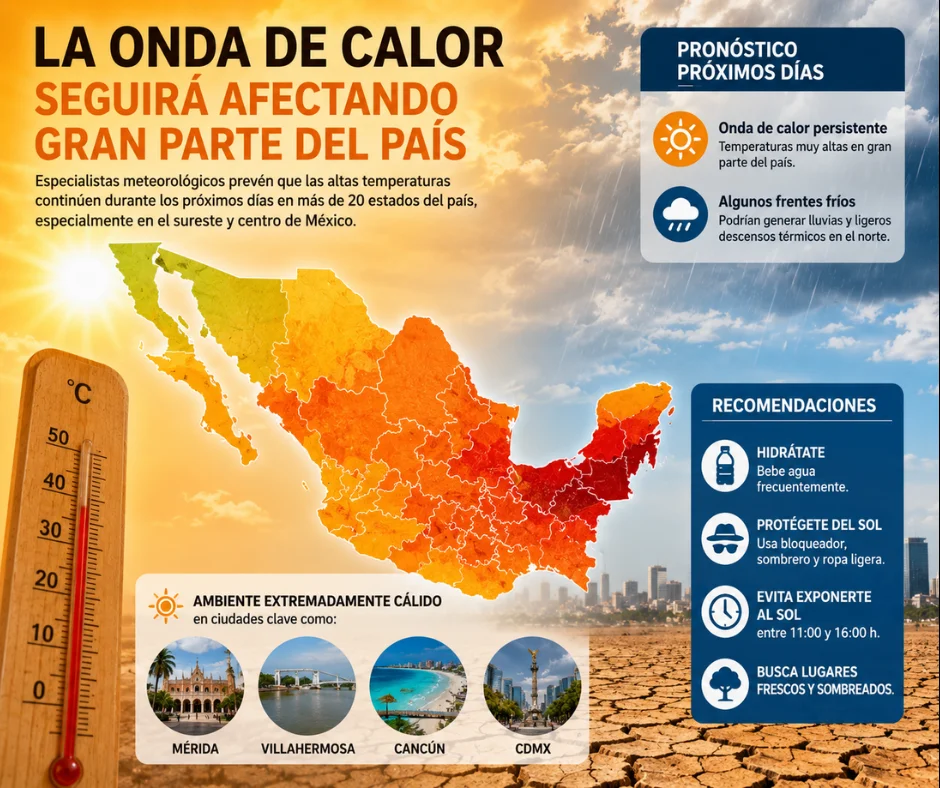 Especialistas meteorológicos prevén que las altas temperaturas continúen durante los próximos días en más de 20 estados del país