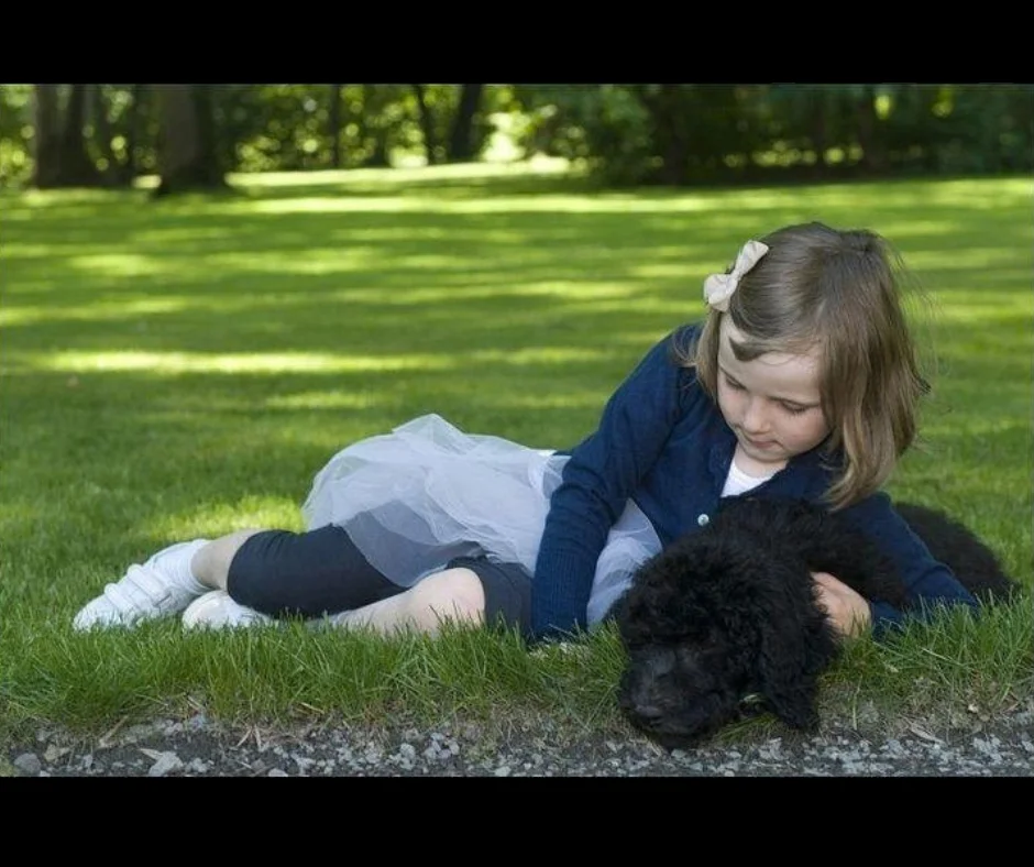 La princesa Ingrid Alexandra de Noruega juega con Milly Kakao, la cachorra que llegó a la familia heredera en 2009. La fotografía, tomada en los jardines de Bygdø, muestra una faceta cotidiana de la vida de la realeza noruega.