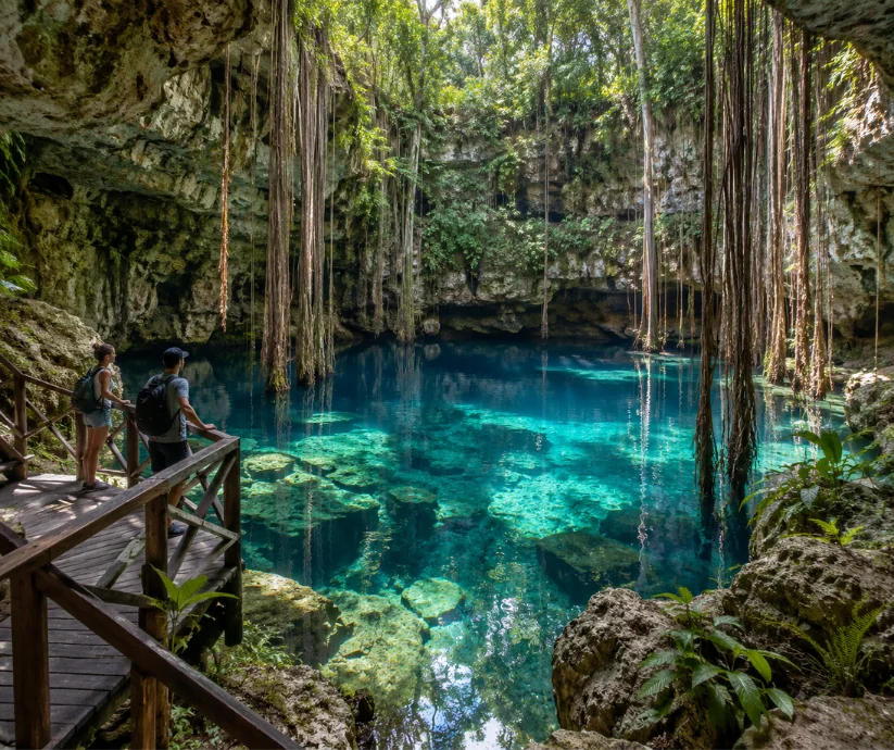 El agua cristalina de un cenote es parte de un sistema subterráneo mucho mayor- protegerla significa cuidar también el acuífero que sostiene buena parte de la vida en Yucatán.