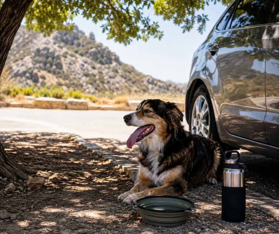 Durante un viaje de verano, la sombra, el agua y los descansos frecuentes son esenciales para reducir el riesgo de sobrecalentamiento y golpe de calor en los perros.