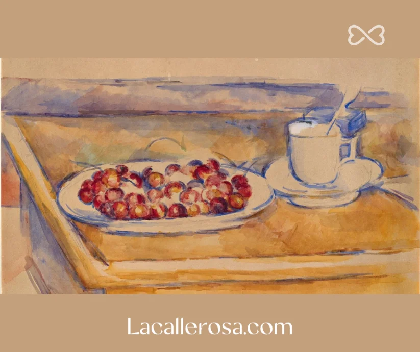 “Taza y plato de cerezas” de Paul Cézanne.