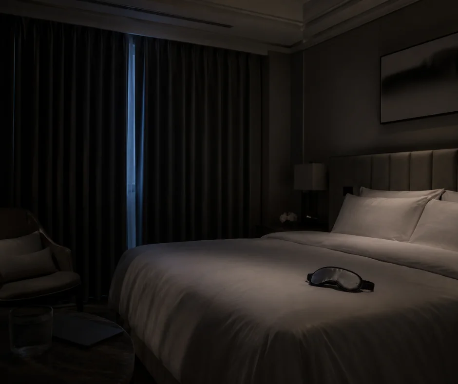 Un antifaz y unas cortinas bien cerradas pueden marcar la diferencia cuando la luz exterior interfiere con el descanso.