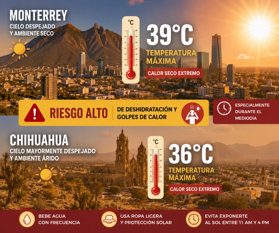 Monterrey y Chihuahua calor seco extremo en el norte