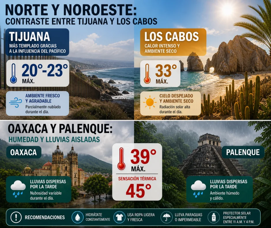 El clima en las distintas regiones del país se contrasta entre cielos nublados y temperaturas extremas.