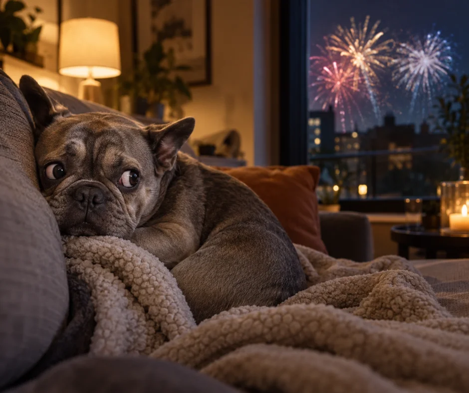 Un bulldog francés puede vivir la pirotecnia con verdadero miedo- los ruidos intensos, inesperados y repetidos no son un capricho, sino una fuente real de estrés para muchos animales.
