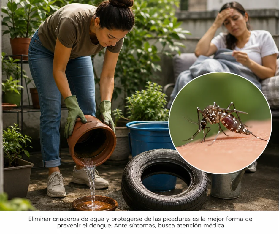 En temporada de dengue, eliminar criaderos y evitar picaduras puede marcar la diferencia entre prevención y enfermedad. 