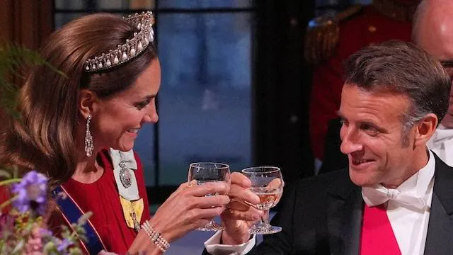 Brindis de princesa de Gales y presidente Macron