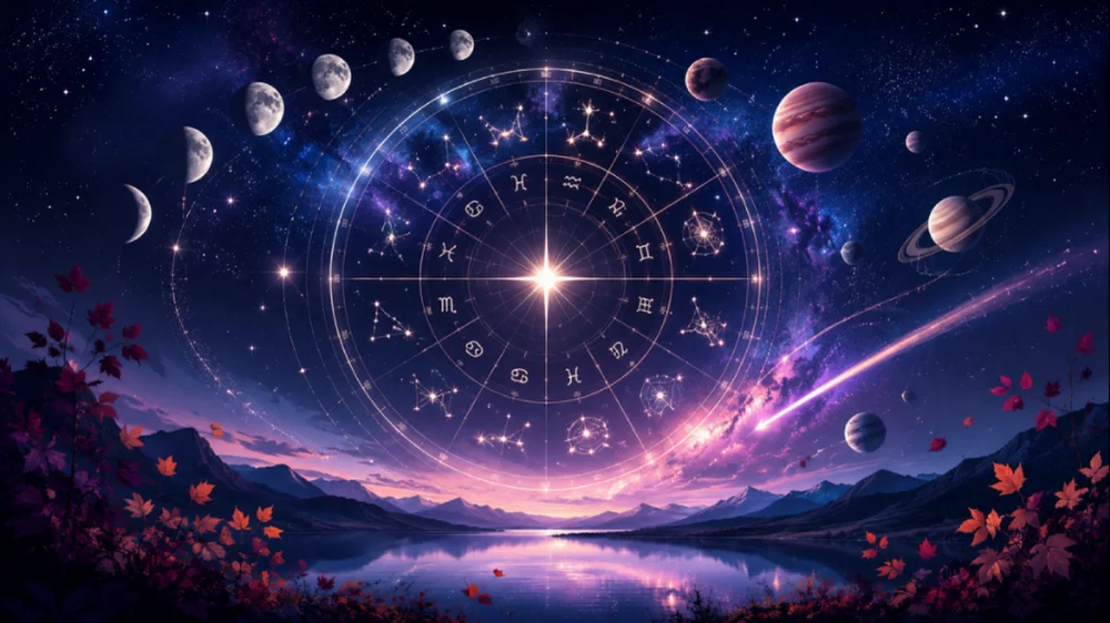 Ilustración de los principales movimientos astrológicos de septiembre de 2026, un mes marcado por cambios de signo, fases lunares y tránsitos que modifican el ritmo del cielo. 