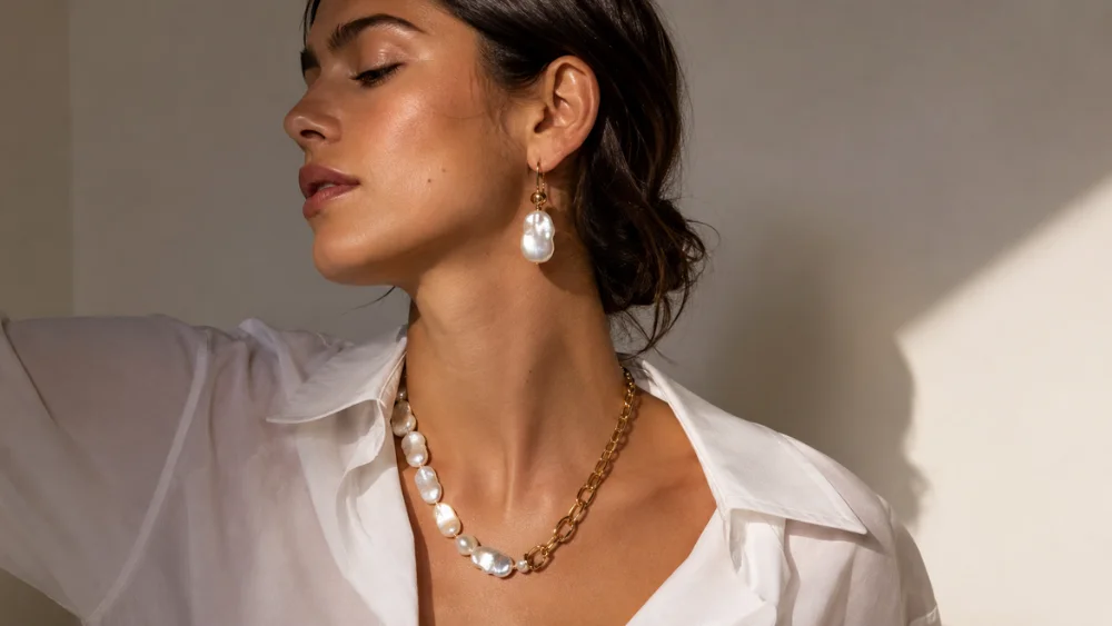 Perlas barrocas y cadenas doradas reinterpretan un clásico de la joyería con una estética más libre, actual y sofisticada.