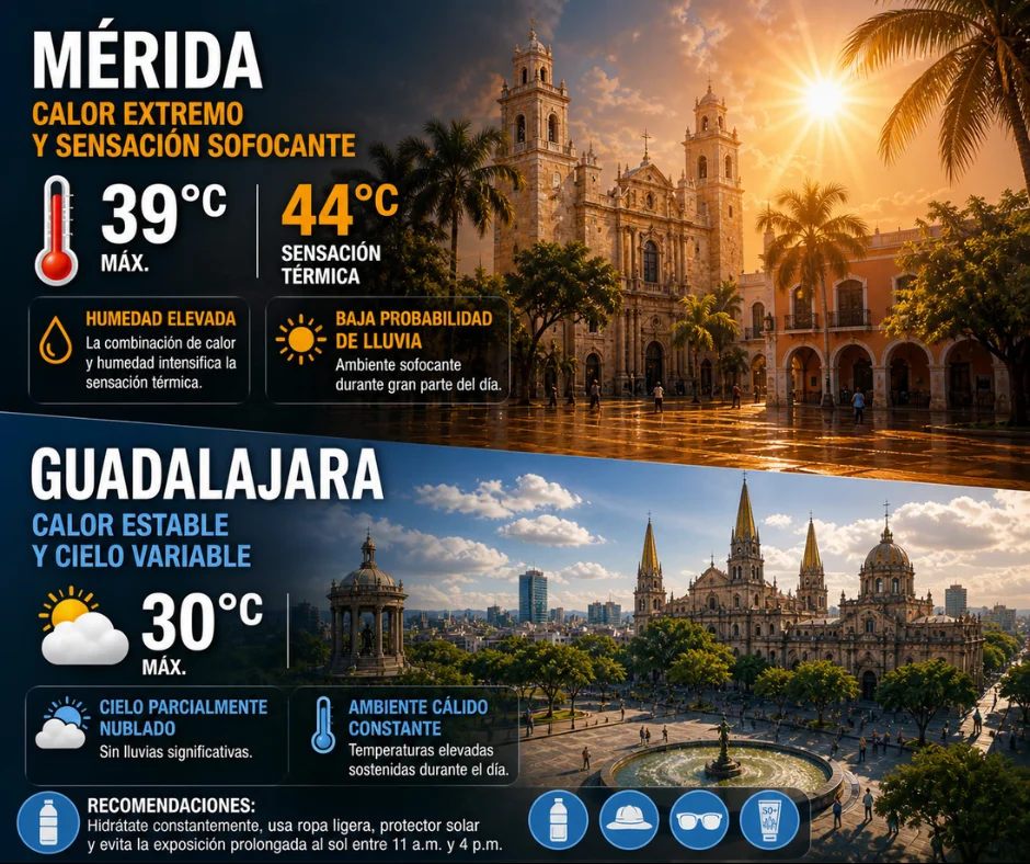 Contrastes en el clima entre Mérida y Guadalajara.